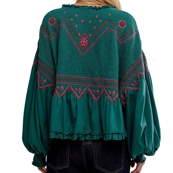 Free People Holly Long Sleeve Knit Top in Green Combo XS NWT - Picture 3 of 7